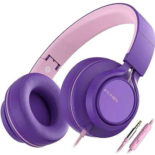 AILIHEN C8 Girls Headphones, On-Ear Headphones Wired with Microphone and Volume Control Foldable Corded Stereo 3.5mm Headset