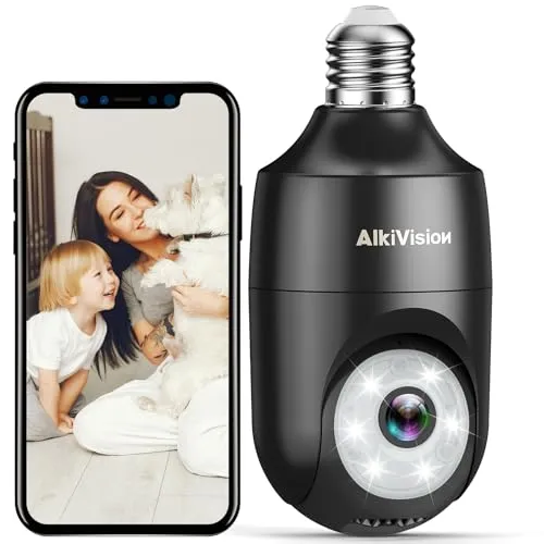AlkiVision 2K Light Bulb Security Camera Wireless Outdoor - 360° AI Motion Detection Cameras for Home Security Outside, 2.4G