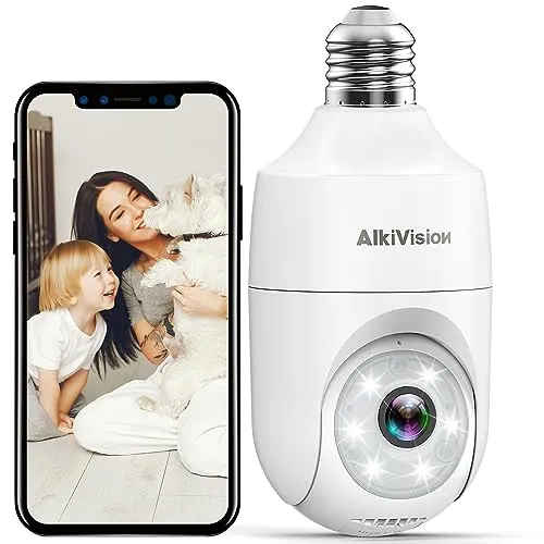 Alkivision 2K Light Bulb Security Cameras Wireless Outdoor - 2.4G Hz 360° Motion Detection, for Home Security Outside