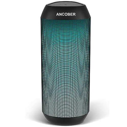 ANCOBER Wireless Bluetooth Portable Speaker 15W Stereo Sound with Multi LED Light Dynamic Modes, IPX4 Waterproof Bluetooth
