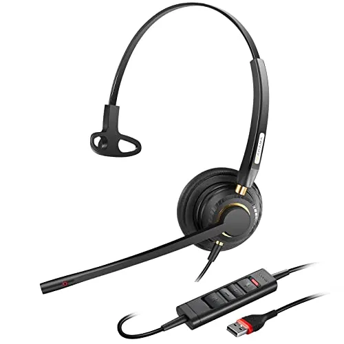 Arama USB Headset with Microphone Noise Cancelling & Audio Controls Ultra Comfort USB Headphone for Computer Laptop Pc