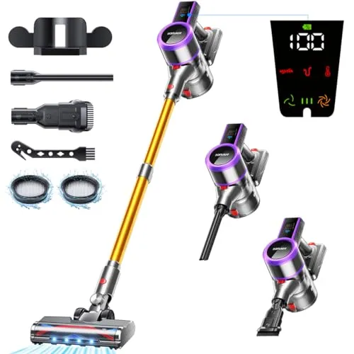 ARFUEE Cordless Vacuum Cleaner, 500W/40KPA/60Mins Runtime Vacuum Cleaners for Home, LED Display, 1.5L Cup, Lightweight,