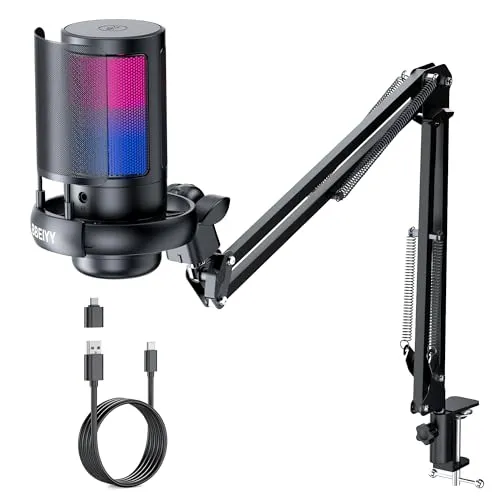 BBeiyy Gaming USB Microphone for PC with ARM, BBEIYY Mic for Gamer 192kHz/24Bit Noise Cancellation Condenser microphone with
