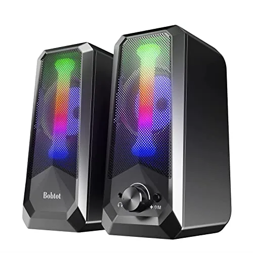 Bobtot Computer Speakers HiFi Stereo Sound - 2.0 Channel RGB Desktop Speakers PC Speaker with Bluetooth Volume Control USB