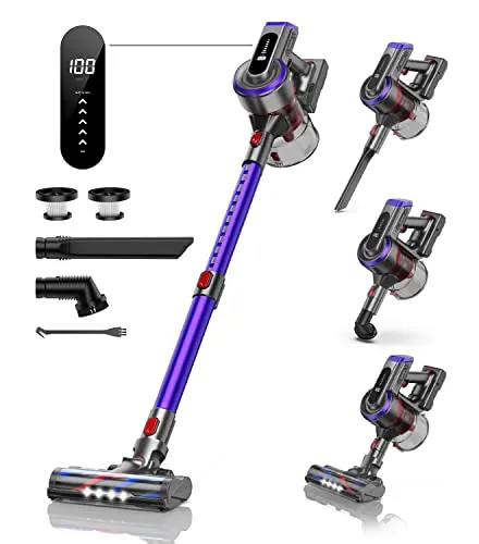 BuTure Cordless Vacuum Cleaner, 400W 33Kpa Powerful Stick Vacuum with 55min Runtime Detachable Battery, Touch Display and