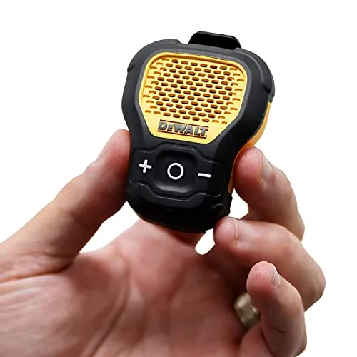 DEWALT Wearable Bluetooth Speaker — Magnetic Clip-On Wireless Jobsite Pro Water-Resistant Portable Speaker — Built-in Mic