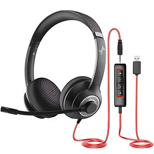 EAGLEND USB Headset with Mic for PC, On-Ear Computer Laptop Headphones with Noise Cancelling Microphone in-line Control for