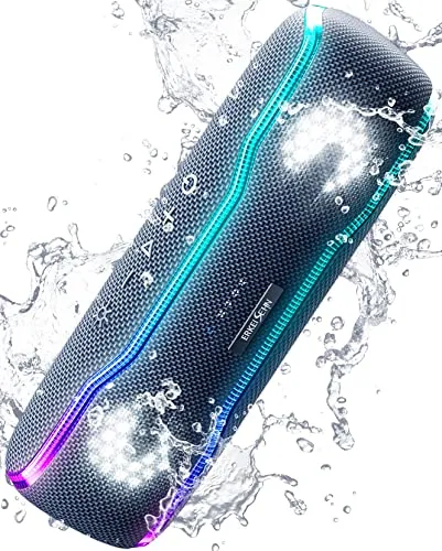 ERKEI SEHN Portable Bluetooth Speaker, IPX7 Waterproof Wireless Speaker with Colorful Flashing Lights, 25W Super Bass 24H