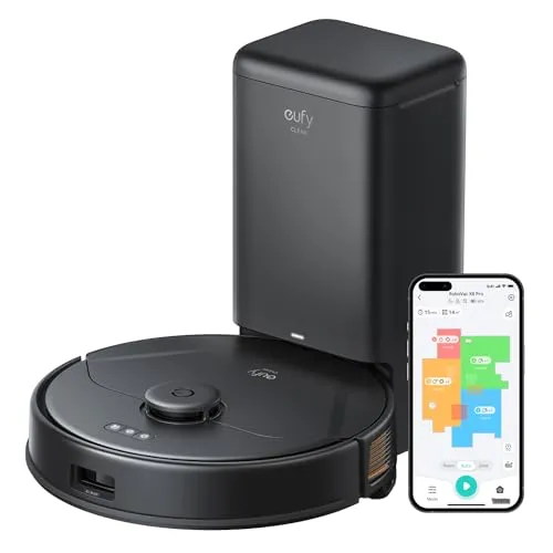 eufy Clean X8 Pro Robot Vacuum Self-Empty Station, Twin-Turbine 2× 4,000 Pa Powerful Suction, Active Detangling Roller