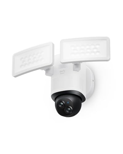 eufy Security Floodlight Camera E340 Wired, 360° Pan and Tilt, 24/7 Recording, Dual-Band Wi-Fi, 2,000 Lumens,