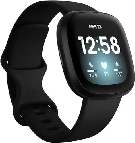 Fitbit Versa 3 Health & Fitness Smartwatch with GPS, 24/7 Heart Rate, Alexa Built-in, 6+ Days Battery, Black/Black, One Size