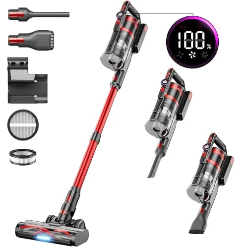 HOMPANY Cordless Vacuum Cleaner, 40Kpa/500W Stick Vacuum with Smart Display, 2024 Newest Dual Handle Vacuum Cleaners for