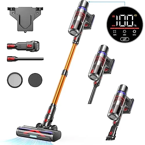 HOMPANY Cordless Vacuum Cleaner, 500W/40Kpa Stick Vacuum with Touch Screen, Max 60 Mins Runtime, Anti-Tangle Vacuum Cleaner