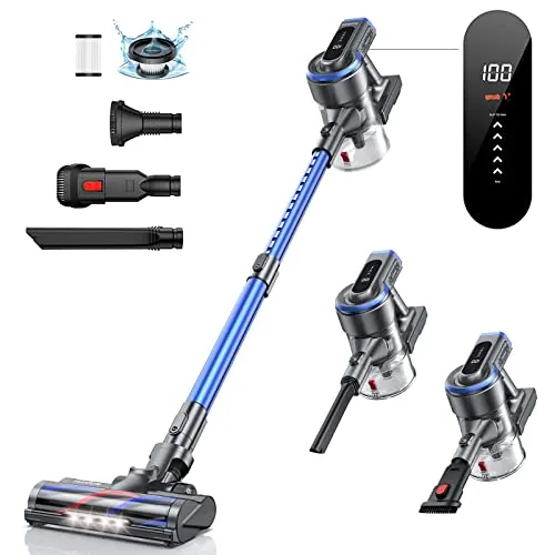 HONITURE Cordless Vacuum Cleaner 450W/38KPa Powerful Stick Vacuum Cleaner with LCD Touch Screen, 55Min Runtime Battery, 6 in