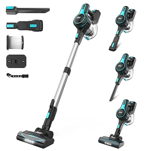 INSE Cordless Vacuum Cleaner, 6-in-1 Rechargeable Stick Vacuum with 2200 m-A-h Battery, Powerful Lightweight Cordless Vacuum