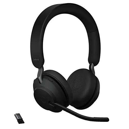 Jabra Evolve2 65 MS Wireless Headphones with Link380a, Stereo, Black – Bluetooth Headset for Calls and Music, 37 Hours of