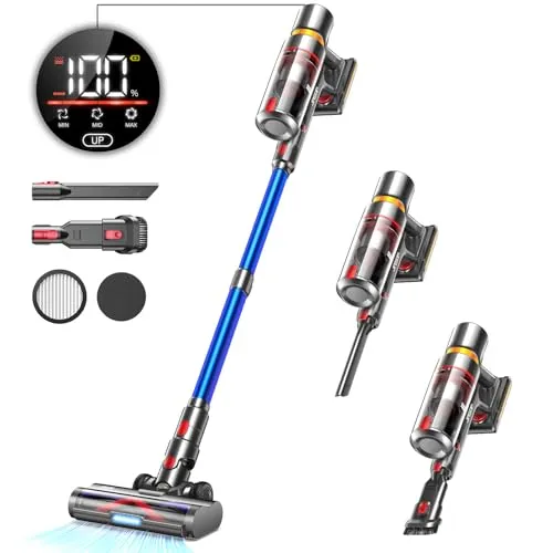 JASTIP Cordless Vacuum Cleaner, 40Kpa/500W High Suction Cordless Stick Vacuum, Up to 60 Mins Runtime, LED Touch Screen