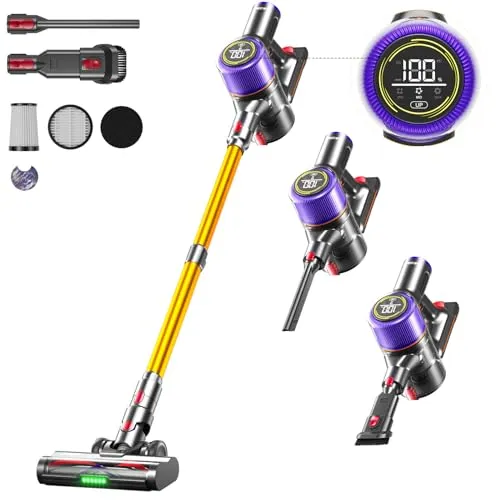 JASTIP Cordless Vacuum Cleaner, 550W/45Kpa Smart Cordless Stick Vacuum with Touch Screen, 60 Mins Runtime, Strong Suction &