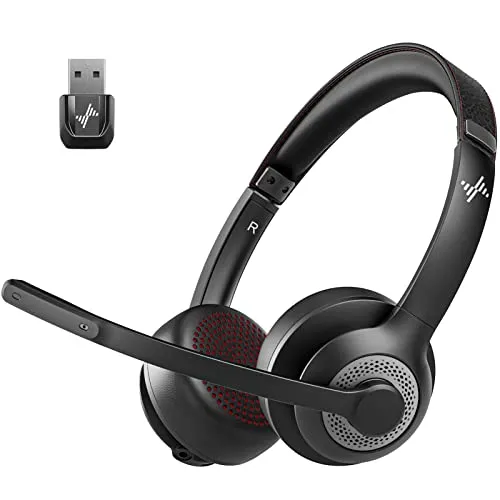 JIAMQISHI Wireless Headset with AI Noise Cancelling Microphone Bluetooth Headset - Bluetooth V5.2 Headphones with USB Dongle