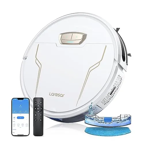 Laresar Robot Vacuums and Mop Combo, 4000Pa Strong Suction, Robotic Vacuum Cleaner with Auto Carpet Boost, Self-Charging,