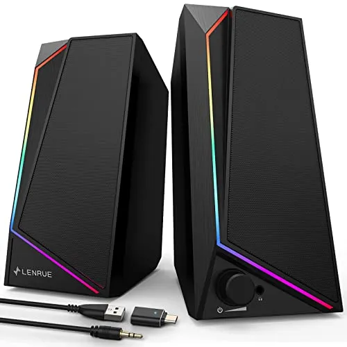 LENRUE Computer Speakers, USB/USB-C Powered PC Speakers with Loud Stereo Sound, Headphone-in for Desktop, iMac, MacBook,