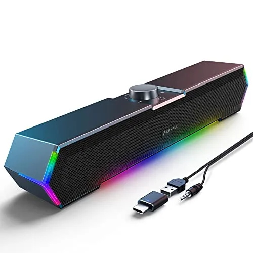 LENRUE G11 Computer Speakers for Desktop, Touch Lights PC Speakers with Surge Clear Sound, USB C/USB Powered for Computer