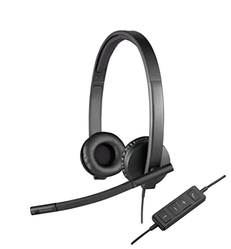 Logitech H570e Wired Headset, Stereo Headphones with Noise-Cancelling Microphone, USB, In-Line Controls with Mute Button,