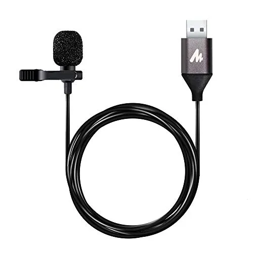 MAONO USB Lavalier Microphone, 192KHZ/24BIT Plug & Play Omnidirectional Lapel Shirt Collar Clip on Mic for PC, Computer,