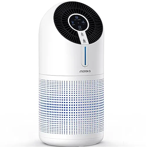 MOOKA Air Purifiers for Home Large Room 1095ft², H13 HEPA Filter Air Cleaner with USB Cable for Pets Smokers Remove Pollen