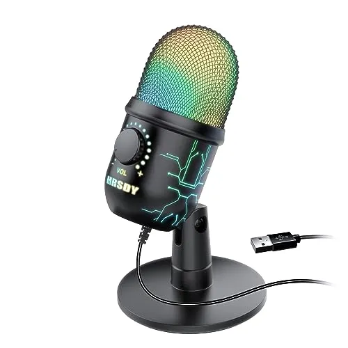 MRSDY Gaming Microphone, USB Computer Microphone for PC, Mac, PS4/5, Condenser Podcast Mic for Studio Recording, YouTube,