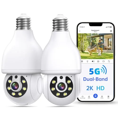 Noahcam Light Bulb Security Camera, 5G/2.4G WiFi Security Cameras Wireless Outdoor with Motion Detection and Alarm, Two-Way