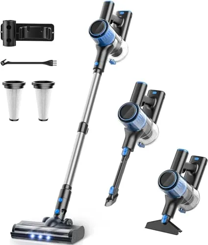 OIIWNS Cordless Vacuum Cleaner, 25Kpa Powerful Suction Stick Vacuum, 40Mins Runtime Detachable Battery, 3 Power Modes & LED