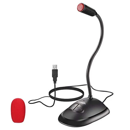 Perrycom USB Computer Microphone, Plug&Play Cardioid Condenser PC Laptop Mic, On/Off and Mute Buttons with LED Indicator,