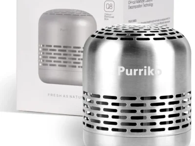Purriko refrigerator deodorizer shown next to its retail packaging