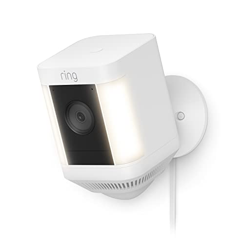 Ring Spotlight Cam Plus, Plug-in | Two-Way Talk, Color Night Vision, and Security Siren (2022 release) - White security