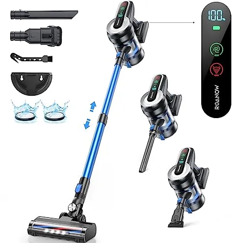 Roanow Cordless Vacuum Cleaner, 450W/38KPA Cordless Vacuum with LED Display, 55Mins Runtime Lightweight & Ultra-Quiet