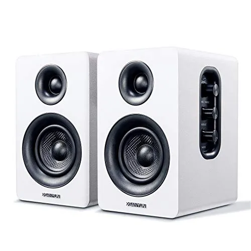Sanyun SW208 3" Active Bluetooth 5.0 Bookshelf Speakers – 60W Carbon Fiber Speaker Unit - Built-in 24bit DAC Dynamic 3D