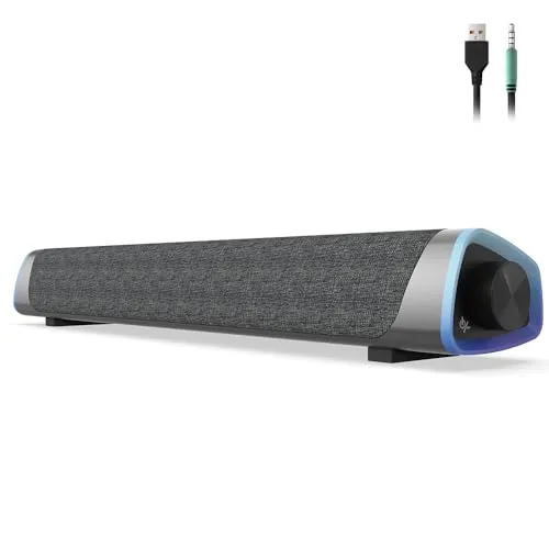 SOULION R30 Computer Speakers, USB Powered 3.5mm AUX Small PC Speakers, Colorful LED Lights with Switch Button, Surround