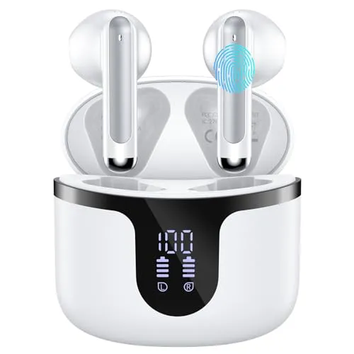 Tiuieyin Wireless Earbuds Bluetooth Headphones 5.3 with Dual LED Power Display Charging Case HiFi Stereo Bass IPX7