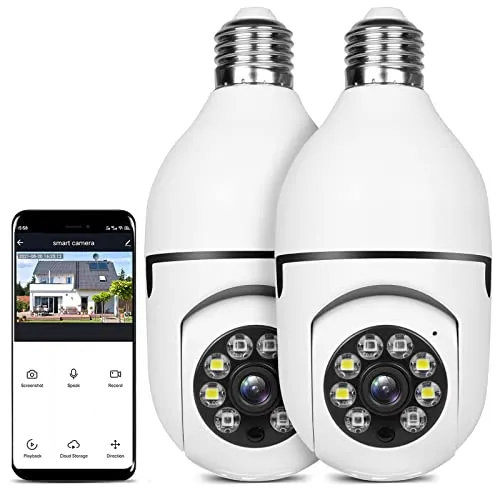 UPULTRA Security Camera 2packs 1080P Wireless WiFi Outdoor Home IP Camera E27 360 Degree Panoramic,Motion Detection and