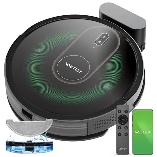 Vactidy T8 Robot Vacuum and Mop, Gyro Navigation Robotic Vacuum Cleaner, 2 in 1 Mopping Robot with Watertank and Dustbin,