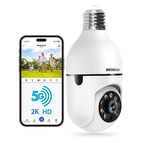 WESECUU Light Bulb Security Camera -5G& 2.4GHz WiFi 2K Security Cameras Wireless Outdoor Motion Detection and Alarm,Two-Way