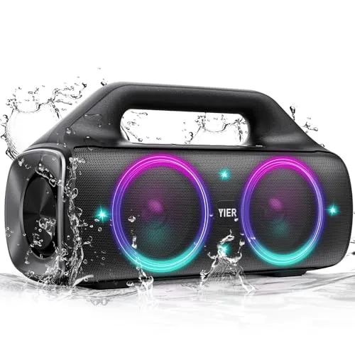YIER Portable Bluetooth Speakers, 80W Peak Wireless Outdoor Speaker with Subwoofer, Deep Bass, IP67 Waterproof, 100dB Loud