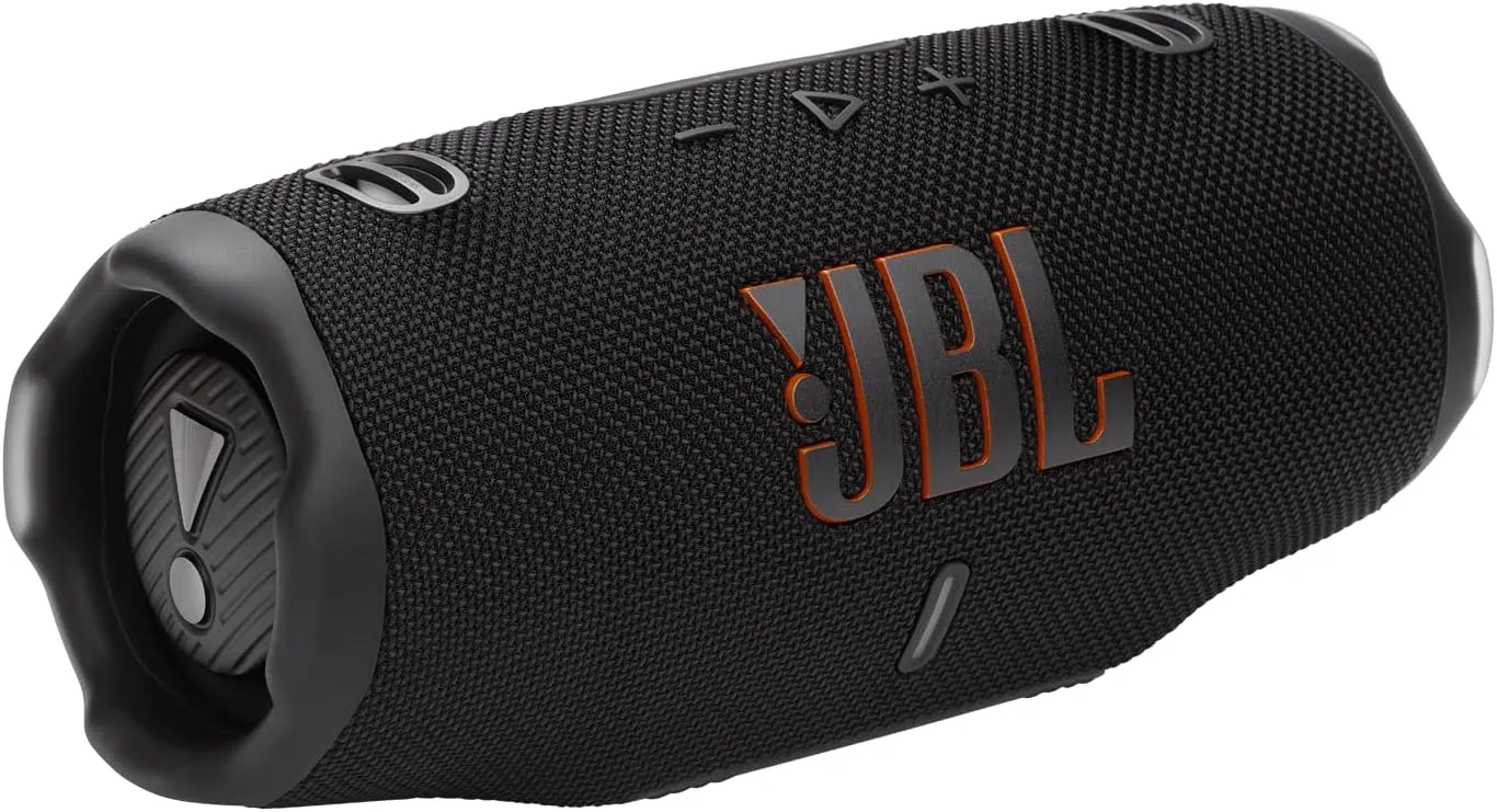JBL Charge 6 Bluetooth speaker front hero view with JBL logo and passive radiator visible