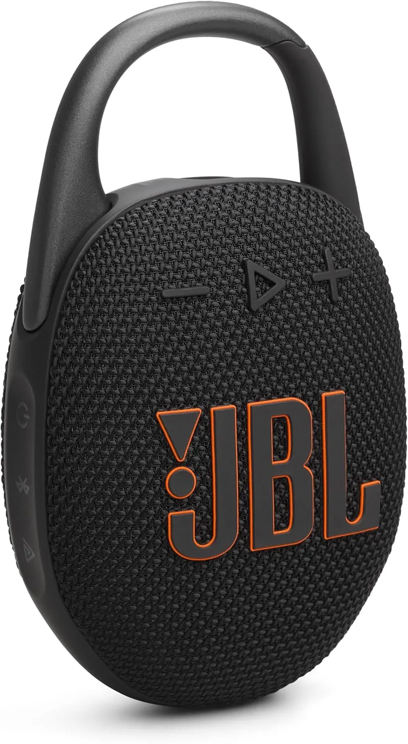 JBL Clip 5 ultra-portable Bluetooth speaker with integrated carabiner in black